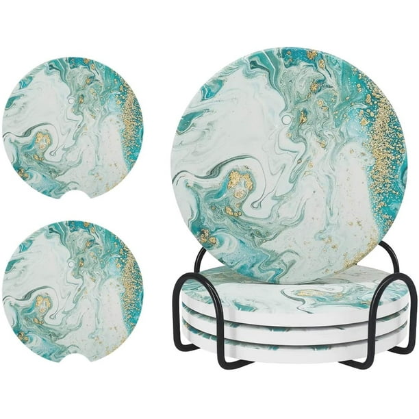 Modern Stone Cup Coasters Ceramic Absorbent Marble Coasters for Drinks with Holder Teal Marble Drinks Coasters 4 Pack 4 Drink Coasters and 2 Pack 2.56 Car Coasters Modern Stone Cup Coasters Ceramic Absorbent Marble Coasters for Drinks with Holder Teal Marble Drinks Coasters 4 Pack 4 Drink Coasters and 2 Pack 2.56 Car Coasters